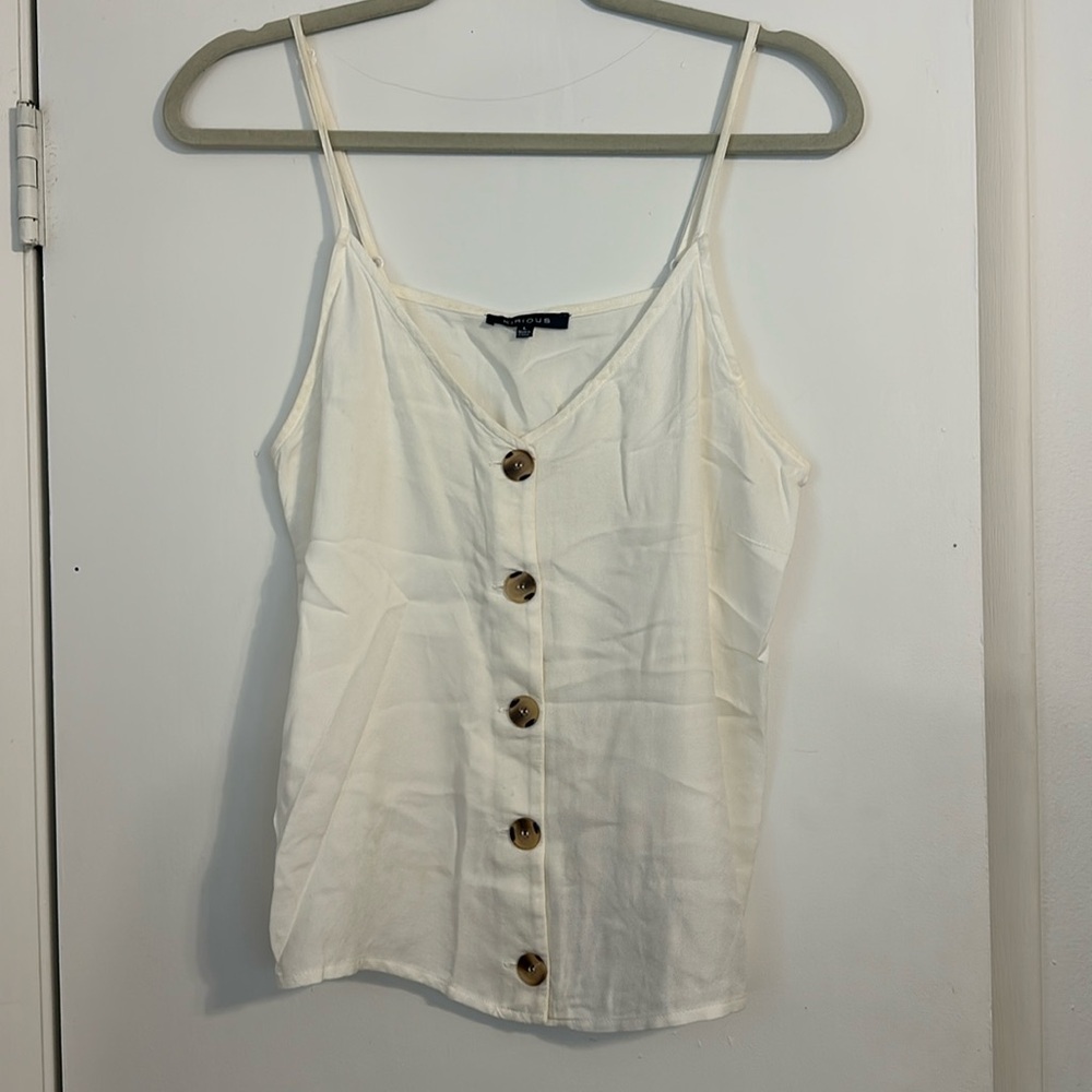 Cream tank top with brown buttons